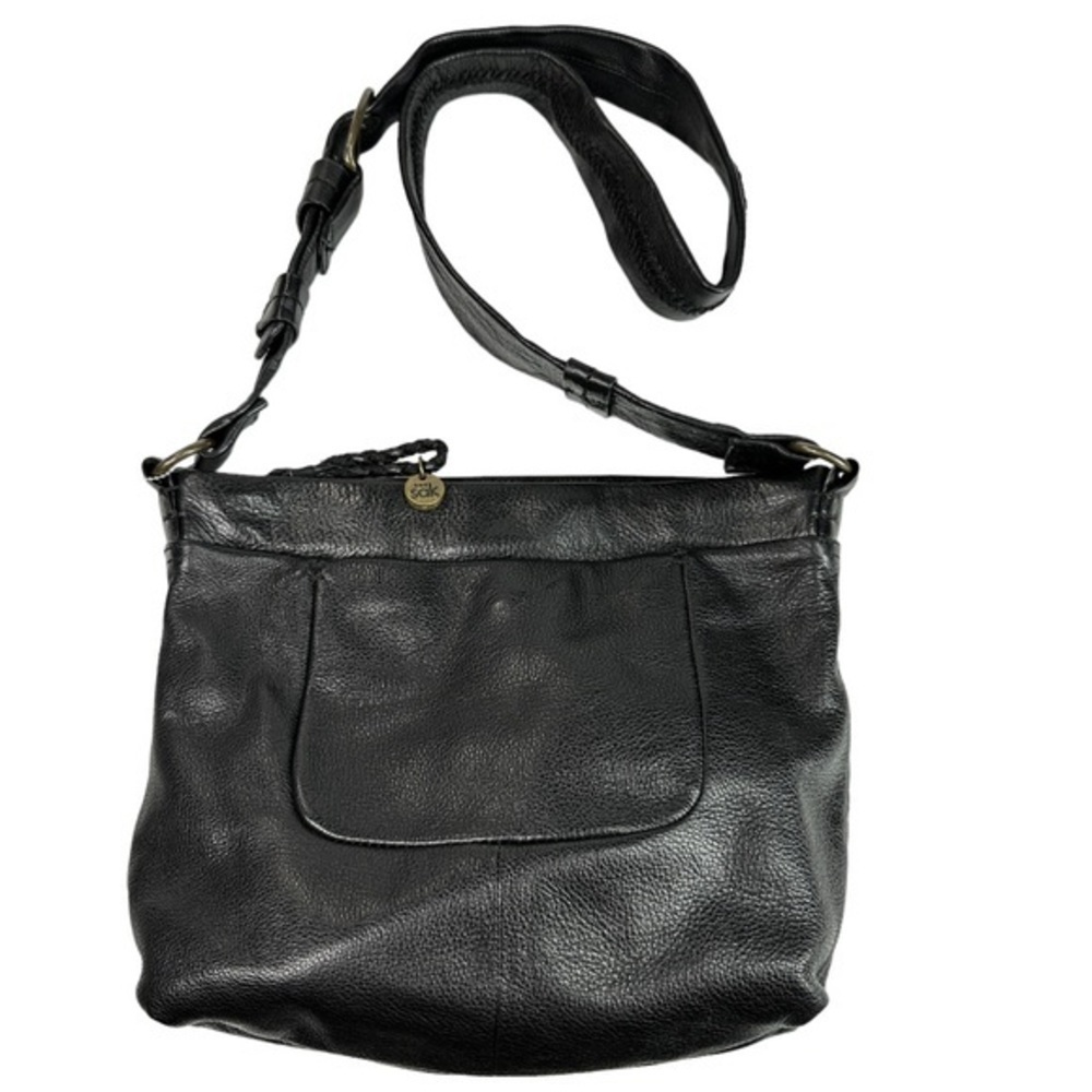 The SAK Black Leather Shoulder Crossbody Bag Purse Top Zip Entry Wide Strap MED - Picture 2 of 12